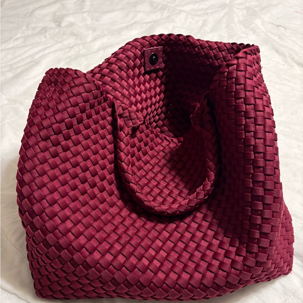 Burgundy Woven Tote Bag Sol and Solene  with extra purse and shoulder strap